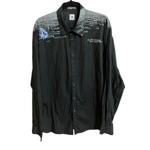 Volcom Graphic Writing Men's Black Gray Long Sleeve Button Up Cotton Shirt XXL